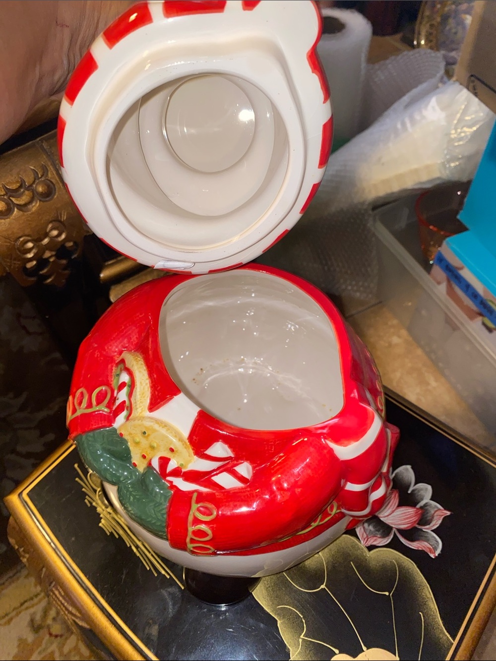 Fitz and Floyd Red, White and Black Festive Snowman Ceramic Cookie Jar - Picture 7 of 11